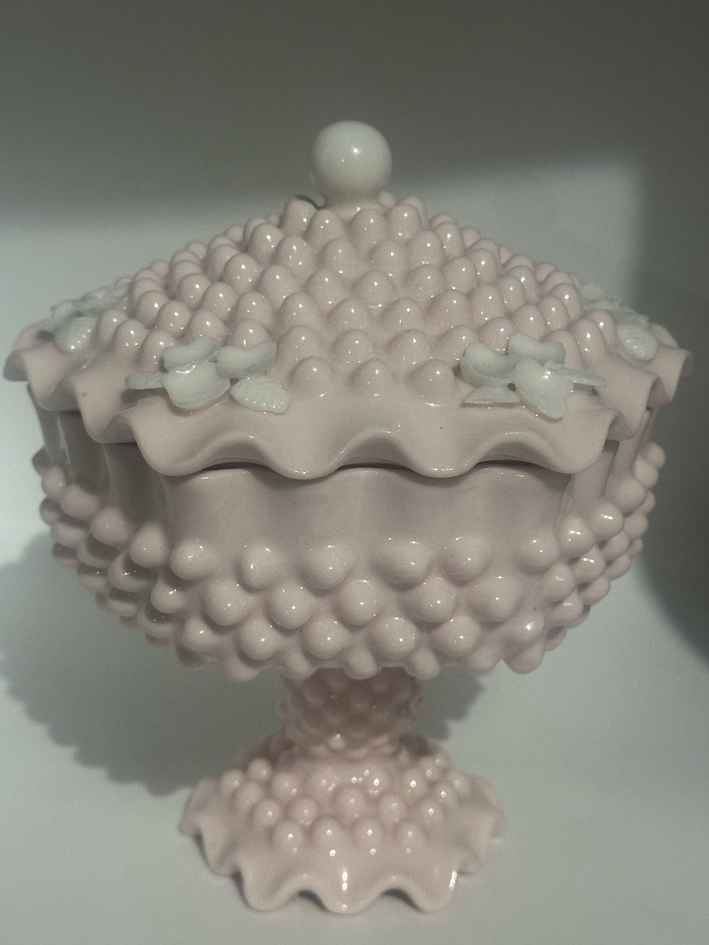 Vintage Pink Fenton style Hobnail Covered Candy Dish made in Japan